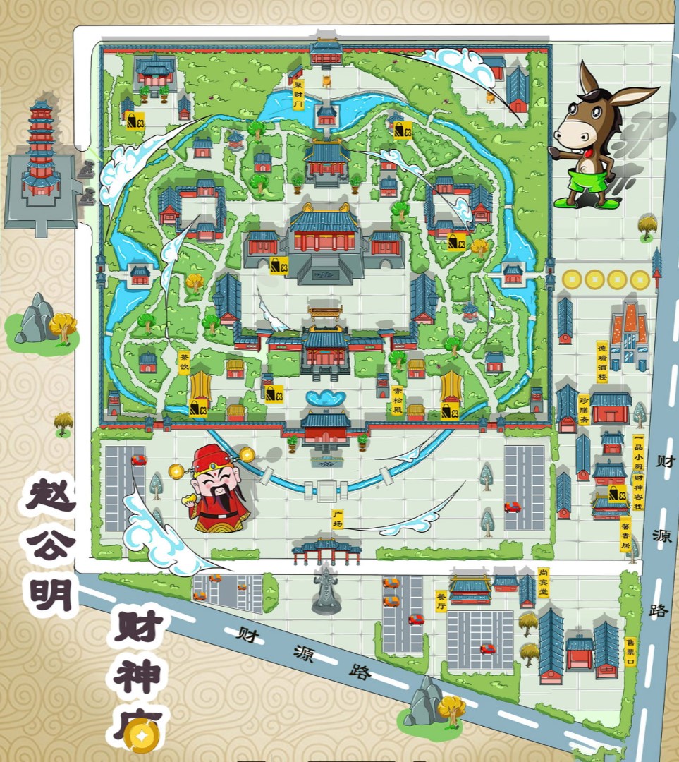 京山寺庙类手绘地图